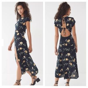 Urban Outfitters UO Black Lindsey Floral Slit Maxi Dress Size XS